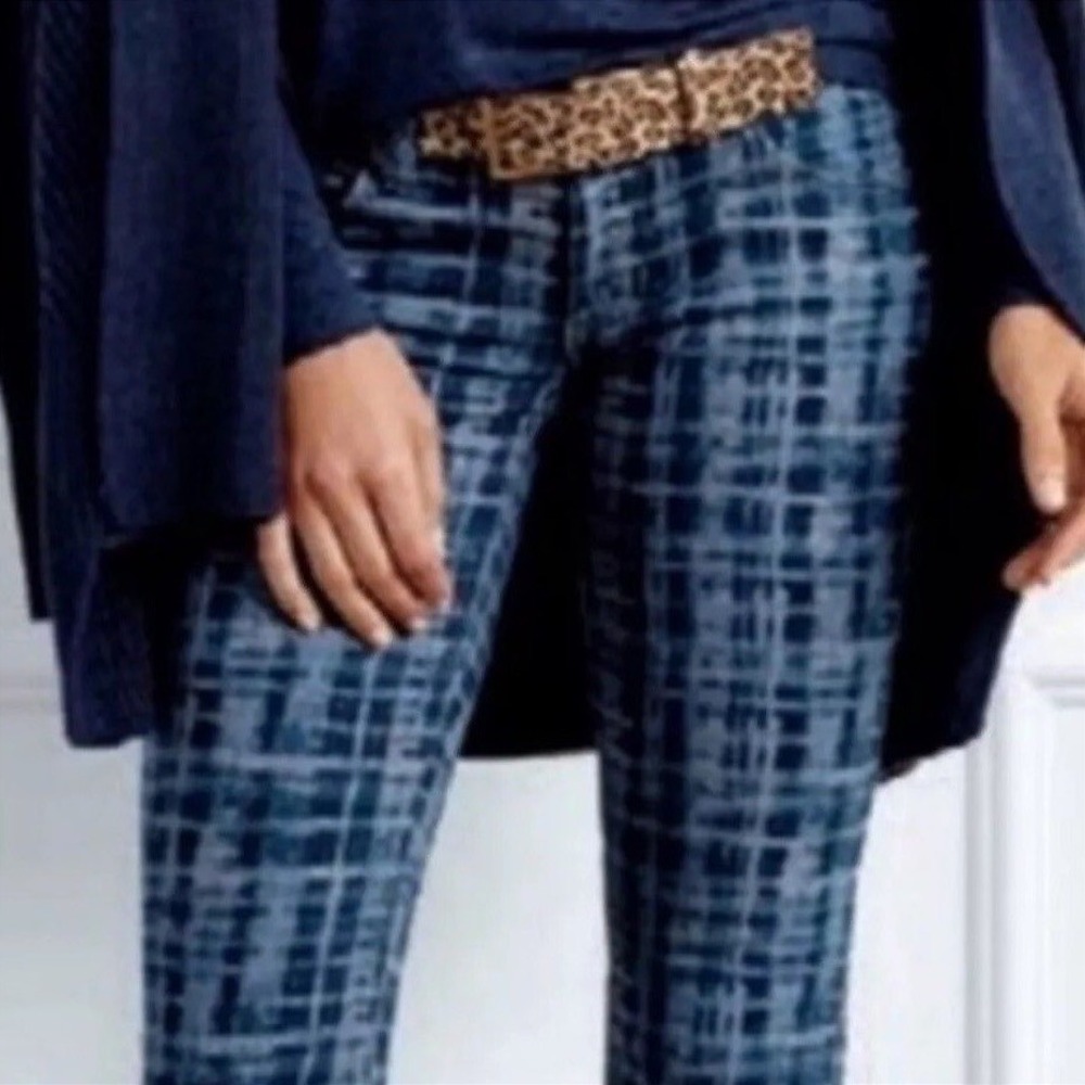 CAbi Skinny Jeans Blue Grid Check Print‎ Stretch Womens Size 2 Y2K